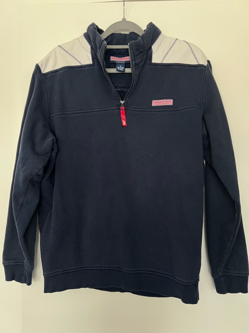 Vineyard Vines Men’s Navy Half-Zip Sweater with Cream Shoulder Panels